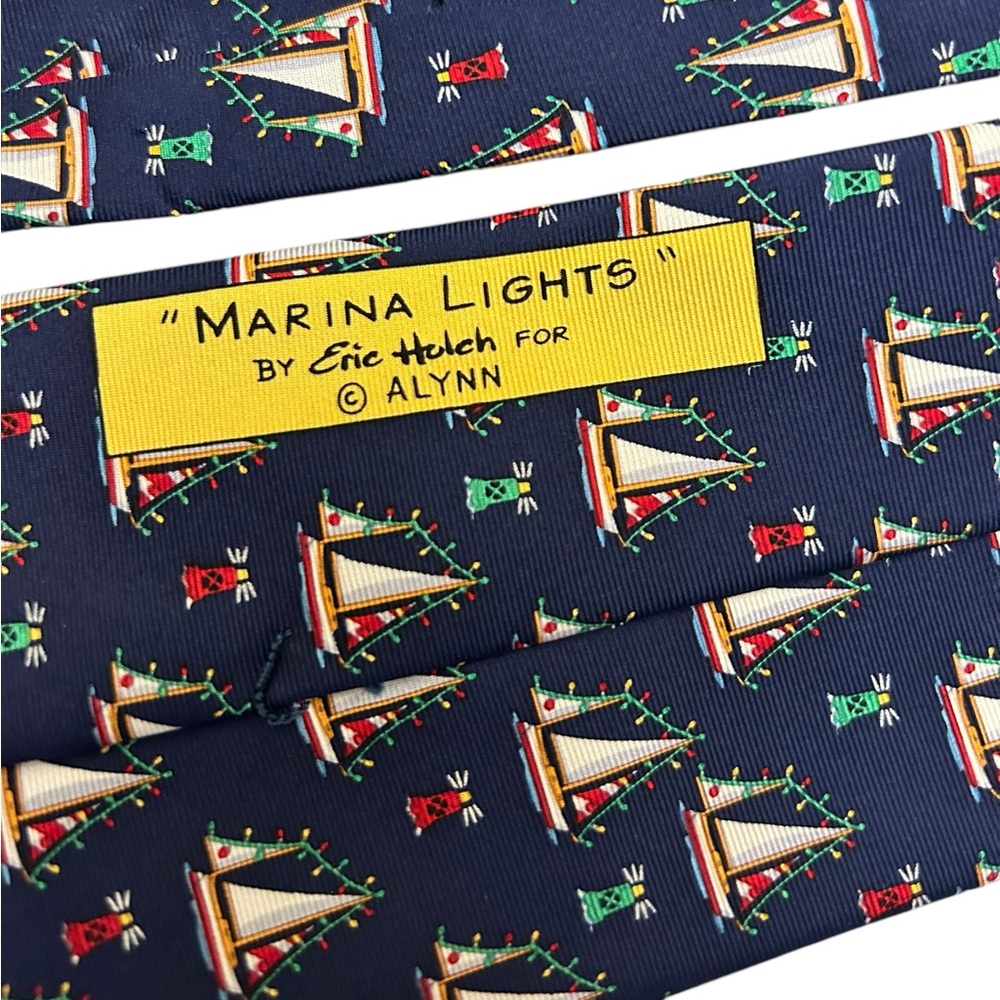 Erich Holch for Alynn 100% Silk‎ Marina Lights Tie Holiday Christmas Sailboats - Picture 4 of 11